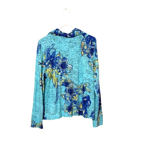 Kim Rogers Petite Floral Zip-Up Jacket Aqua Blue & Yellow PL - Picture 2 of 5